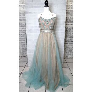 Glamour by Terani couture ballgown/wedding/prom formal beaded teal dress Size 20